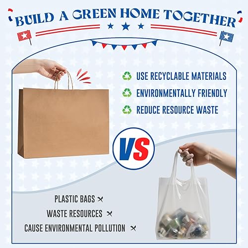 Miniatura 122 de MESHA Bolsas de papel grandes de 10 x 5 x 13 pulgadas, bolsas de papel kraft para compras con asas, paquete de 50 bolsas de regalo grandes, bolsas