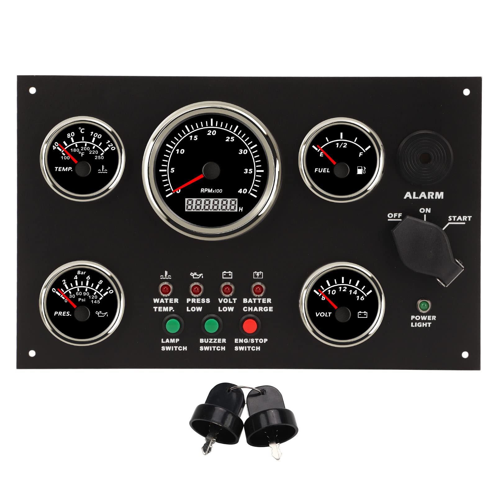 Pannello Strumenti per Barche, Voltmetro Livello Carburante Contagiri Temperatura Acqua IP67 Indicatore Cruscotto Impermeabile Set per Macchinari di Ingegneria per Yacht