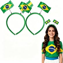 2 pcs Women's Headbands -，Brazil Flag Headbands Football Fan Soccer Sports Events Hairbands,for International Sports Tournaments,Football Party Supplies， Game Day, Sporting Events (Brazil)