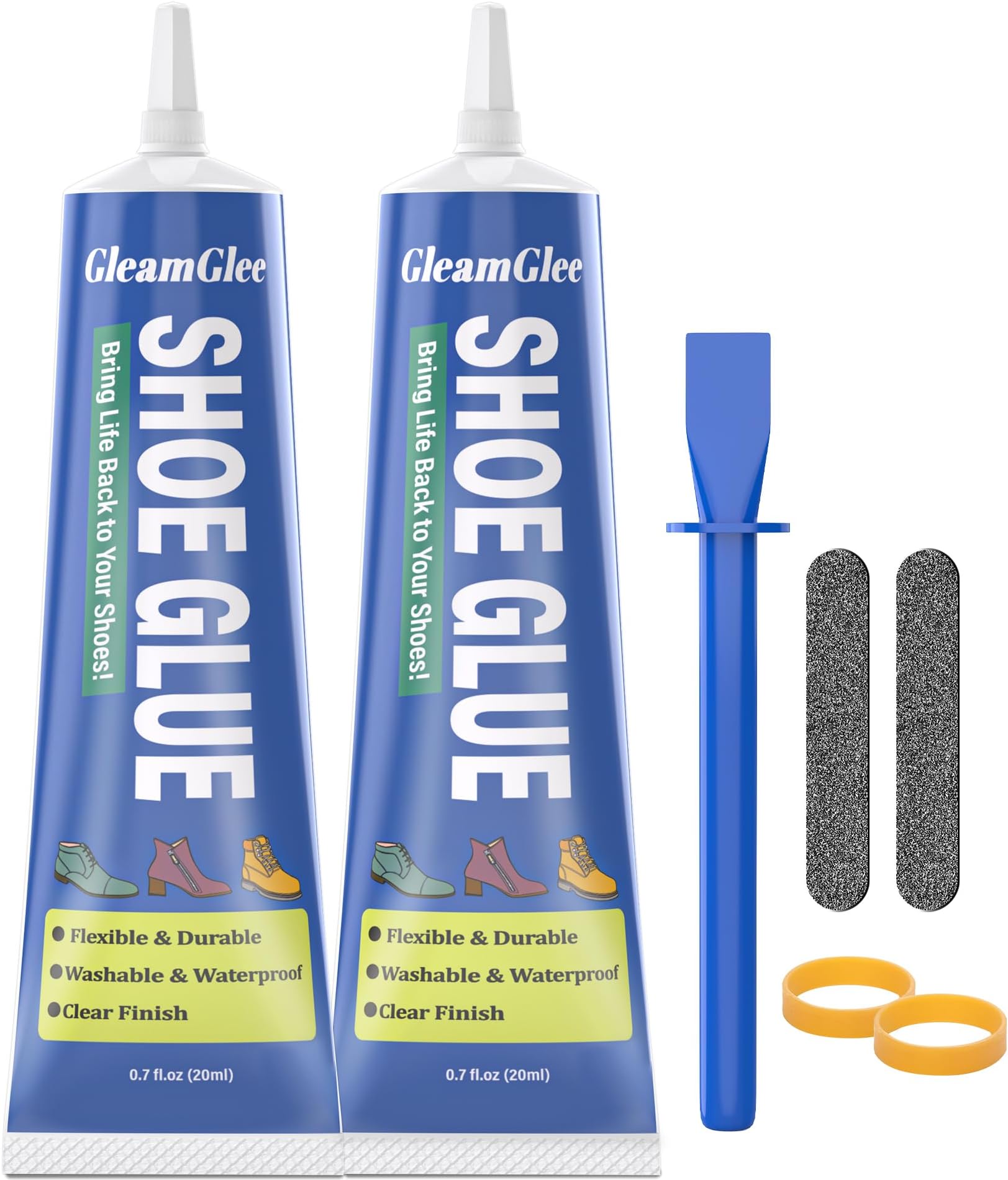 Shoe Glue, Professional Grade Flexible Shoe Repair Adhesive - Extra Strong, Clear, Waterproof - Repairs Soles, Heels, Patches Small Holes, Works on Leather, Rubber, Vinyl, Canvas - 20ml x 2 PCS
