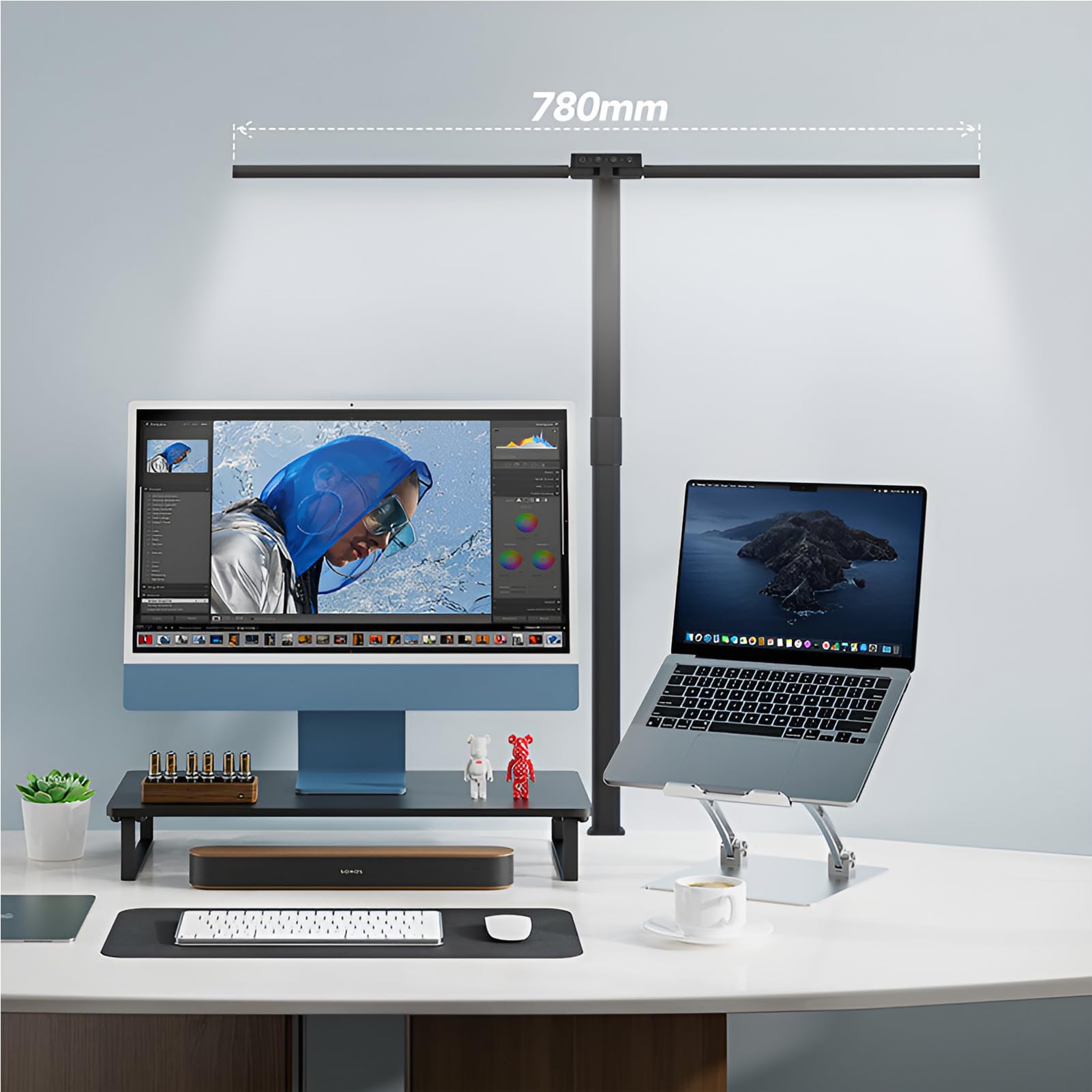 Syfunlv Schreibtischlampe LED Dimmbar,Schreibtischlampe,24W,1200lm Augenschutz Büro Tischlampe, USB Ladefunktion,Doppelkopf Schreibtischlampe Mit Schwenkarm,für Homeoffice