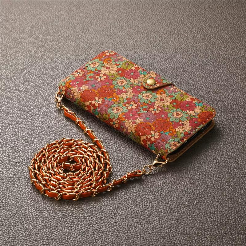 Étui à rabat en cuir véritable pour iPhone 14 Plus motif fleurs d'été