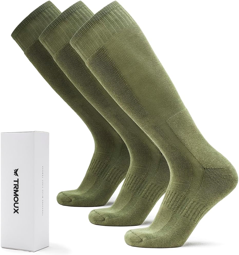 Men's Hiking Socks Military Green Shin Guard Hunting Boot Socks Over the Calf Socks for Men, 3-Pack