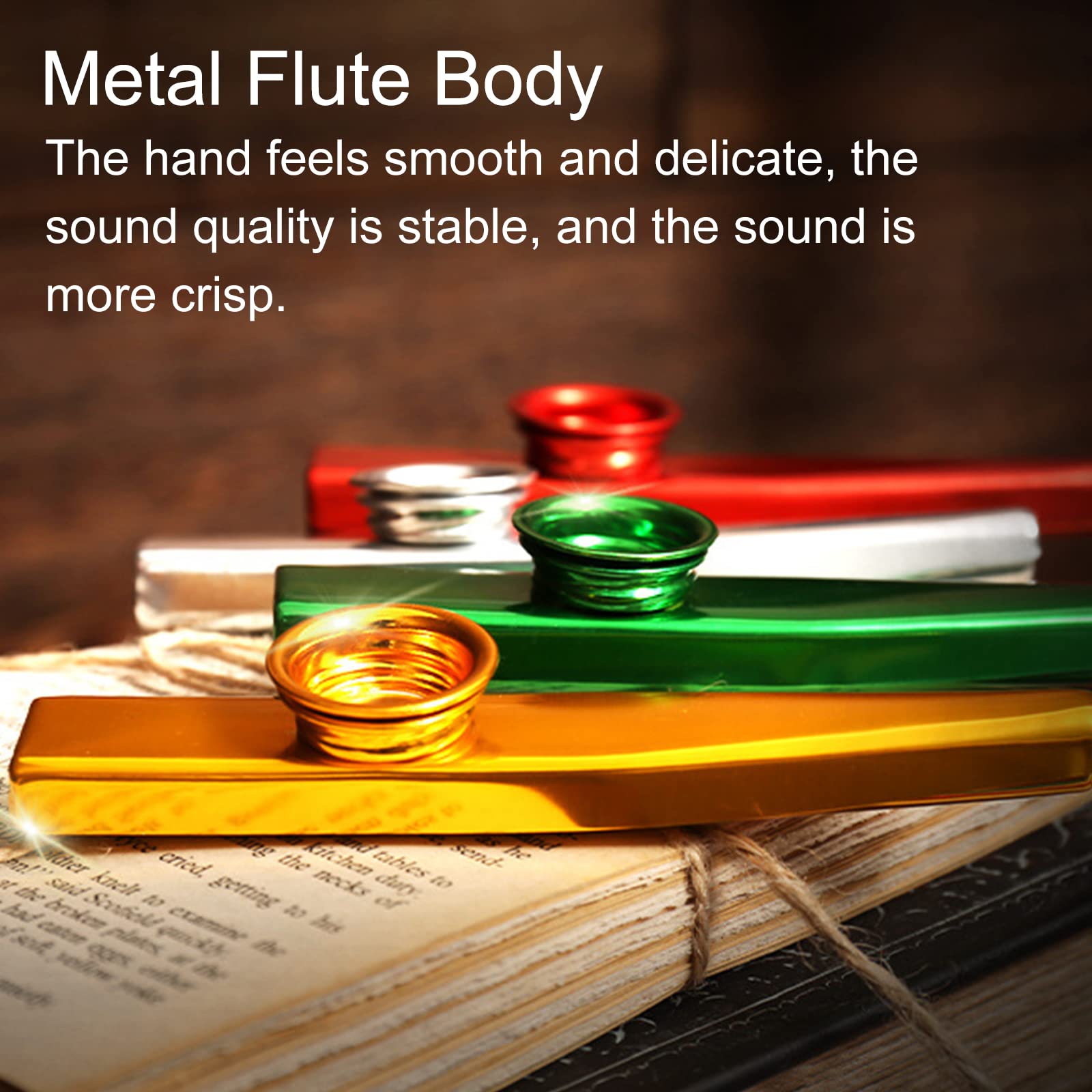 Kazoo In Metallo Per Bambini - 3 Pezzi Con 10 Membrane, Dorato, Rosso, Verde - Foto 9