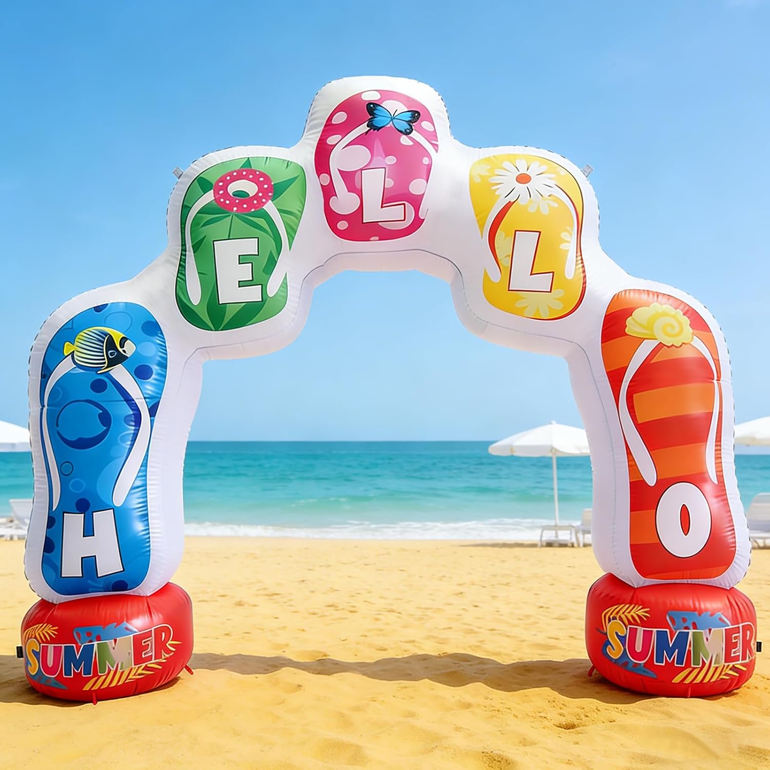8.5FT Slipper Inflatable Arch, Giant Flip Flop Blow Up Archway, Summer Beach Party Arch for Luau Hawaiian Pool Party Decorations, Outdoor Yard Lawn Inflatable Decor