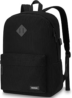 BIKROD Black Backpack for School Teens Boys and Girls, Lightweight Casual Soft Corduroy Back Pack for Men and Women, Large Cute Kids Bookbag, Daily-use Backpack for Teens, College Students, Adults