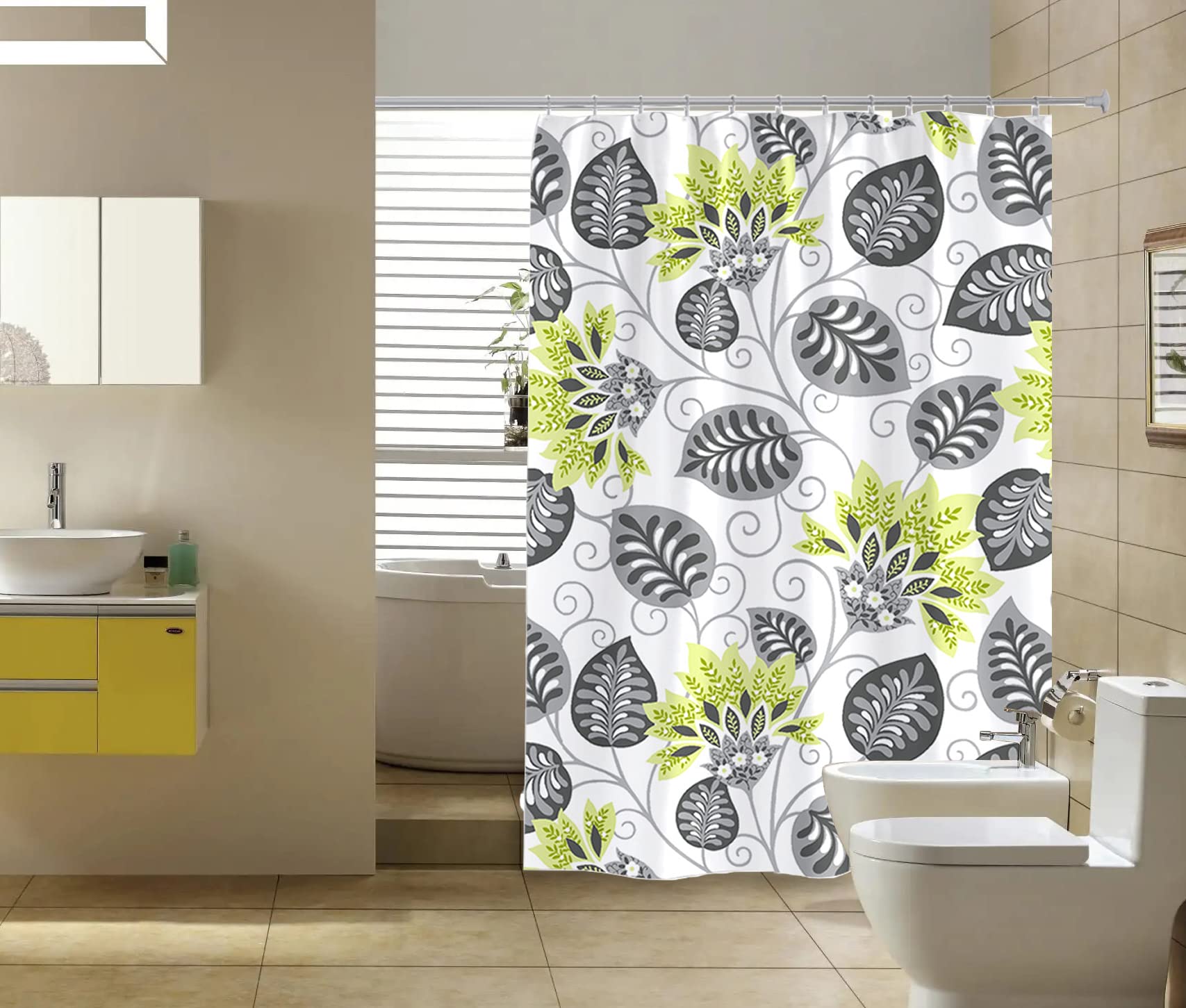 GONOVE Shower Curtain 180 x 200cm Mildew Resistant Waterproof Polyester Fabric Flowers Bathroom Shower Curtain Liner Long Washable Bath Curtain with Hooks - Image 5