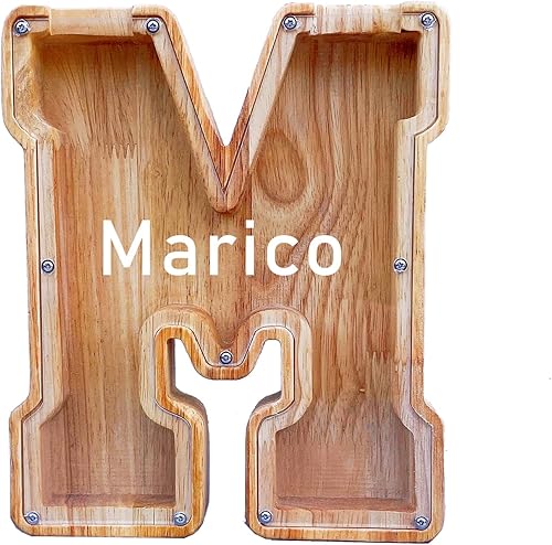Miniatura 88 de Alcancía grande para niños y niñas, alcancía de madera personalizada con diseño recortado, bancos de monedas de letras del alfabeto, caja de ahorro