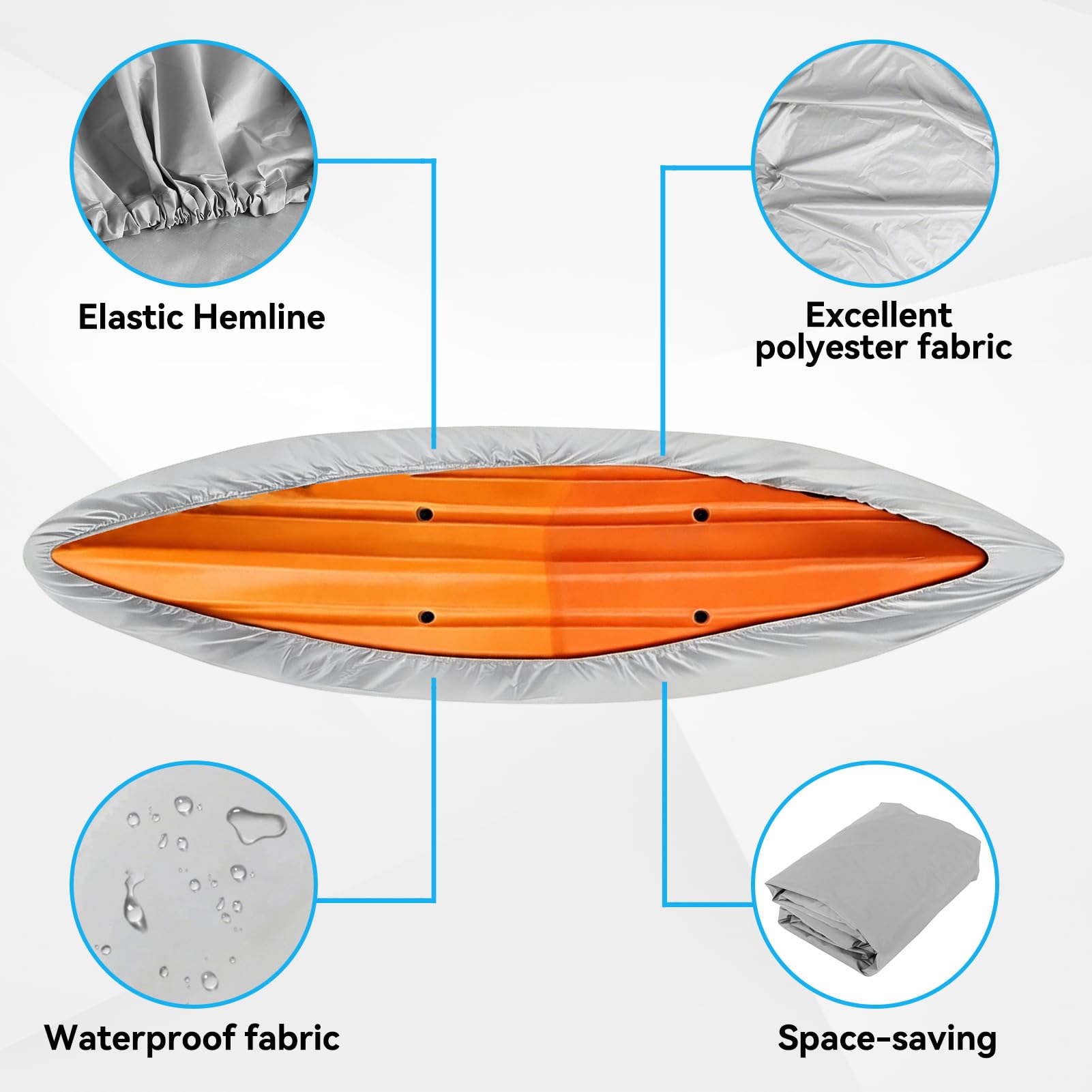 Copertura per kayak, copertura per kayak impermeabile resistente da 4,5 m Protezione solare UV Copertura antipolvere per canoa per barca da kayak da 3,6-4 m
