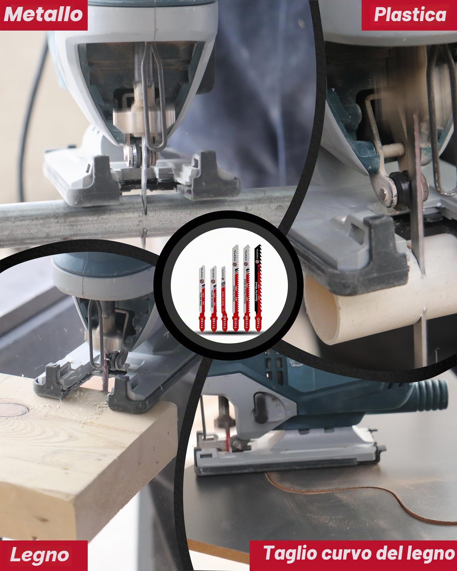 FOCSTOL Set di Lame per Seghetto Alternativo - 50 Pezzi HSS/HCS Lame per Aeghetti Alternativi con Codolo a T per Taglio Metallo, Legno, Plastica (T118A,T118B,T101AO,T101B,T101BR,T144D)