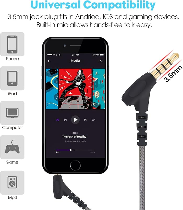 Wired Earbuds with Microphone Super Bass Passive Noise Cancelling Corded image 2