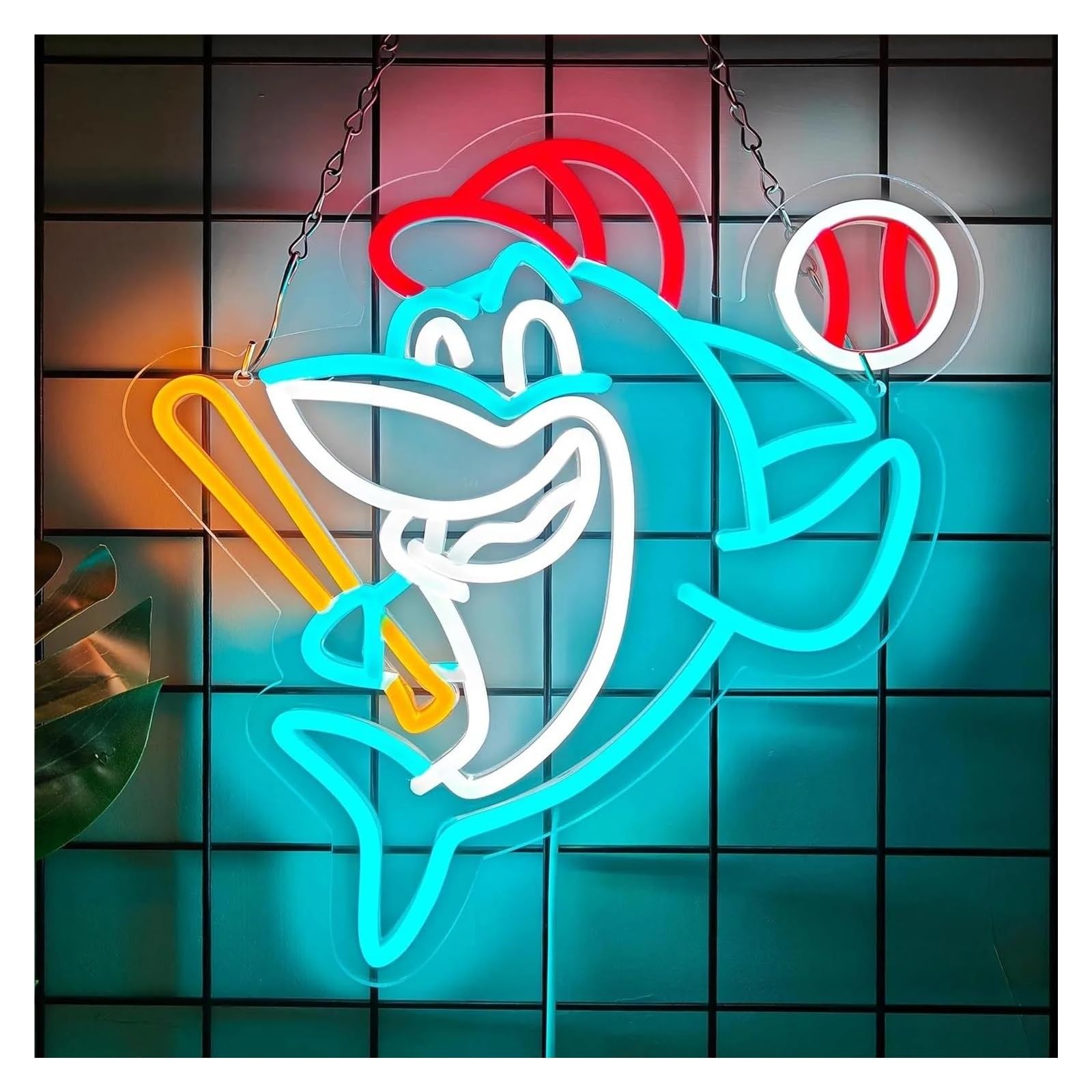 LEMST Sign Lamp Sharks Baseball Neon Sign Light Dimmable for Sports Themed Store Billboard Game Room Background Ambiance Decor 33cmx35cm