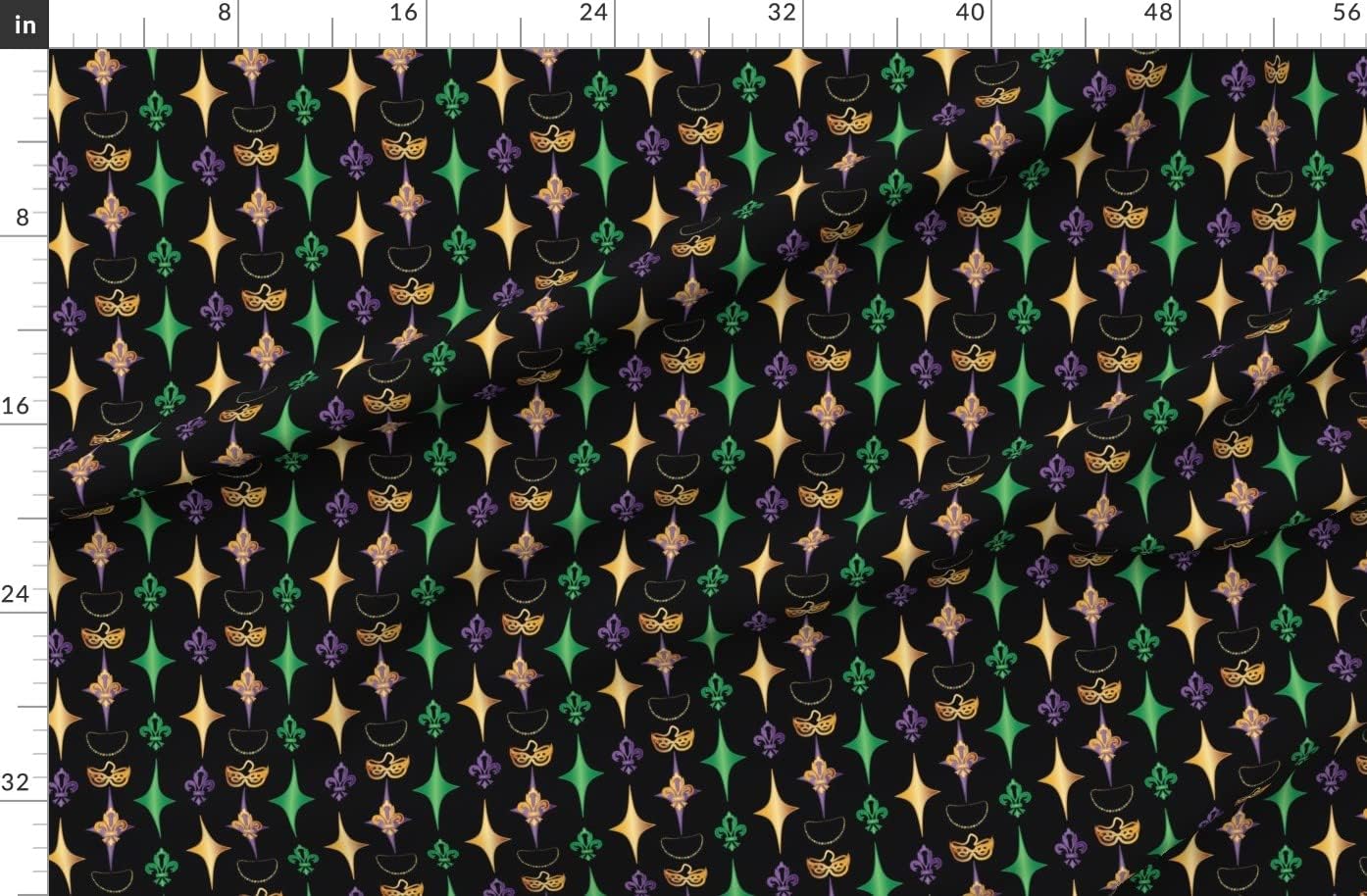 Spoonflower Fabric - Mardi Gras Pattern Black Green Purple Gold Beads Festival Celebration Printed on Organic Cotton Sateen Fabric by The Yard - Sewing Quilting Apparel Home Decor
