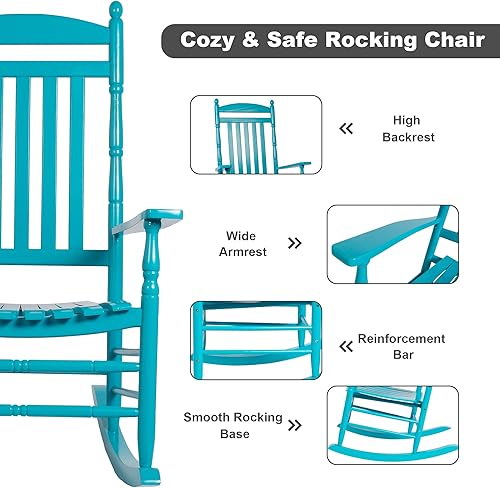Miniatura 4 de Fadidio Juego de 2 sillas mecedoras para exteriores, mecedoras para campamento, patio, madera de polietileno, extensas, respaldo alto, 350 libras, a