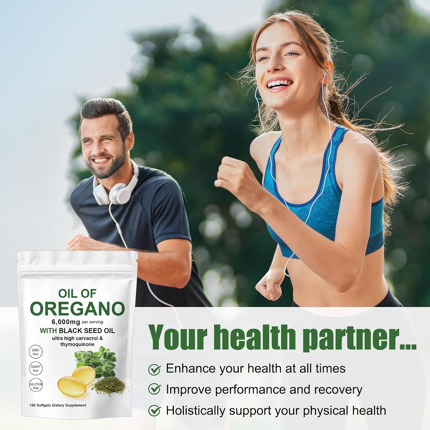 Oil of Oregano Softgels,2 in 1 6000 mg Oil of Oregano with Black Seed Oil Organic Capsules, Potent Carvacrol & Thymoquinone,Gluten Free,Non-GMO-180count