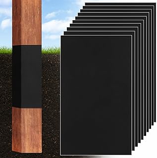 10 Pcs Fence Post Protection, Fence Protector 15.4 x 9.8 Inch Wood Fence Rot Protection Weatherproof Wood Post Sleeve Fits 3" x 3" to 4" x 4" Square and 3" to 5" Round Posts (Black)