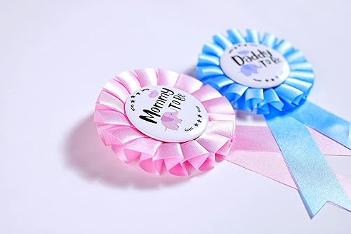 Miniatura 2 de Juego de insignias de hojalata con temática de elefante, satén rosa claro y azul, perfecto para baby shower