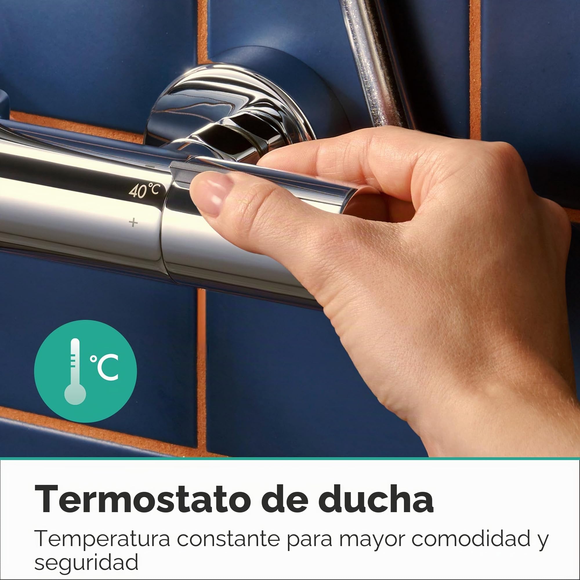 hansgrohe Activera S - sistema de ducha ahorro de agua (EcoSmart) con termostato, ducha lluvia (240 mm) con grifo, ducha de mano (2 tipos de chorro), flexo, barra, ducha fija redonda, cromo, 28078000