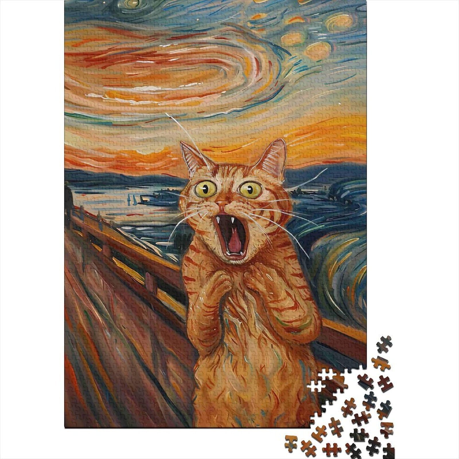 screaming cat art 1000 piece jigsaw puzzle paperboard for adults modern painting puzzle game for family wall art decor gift