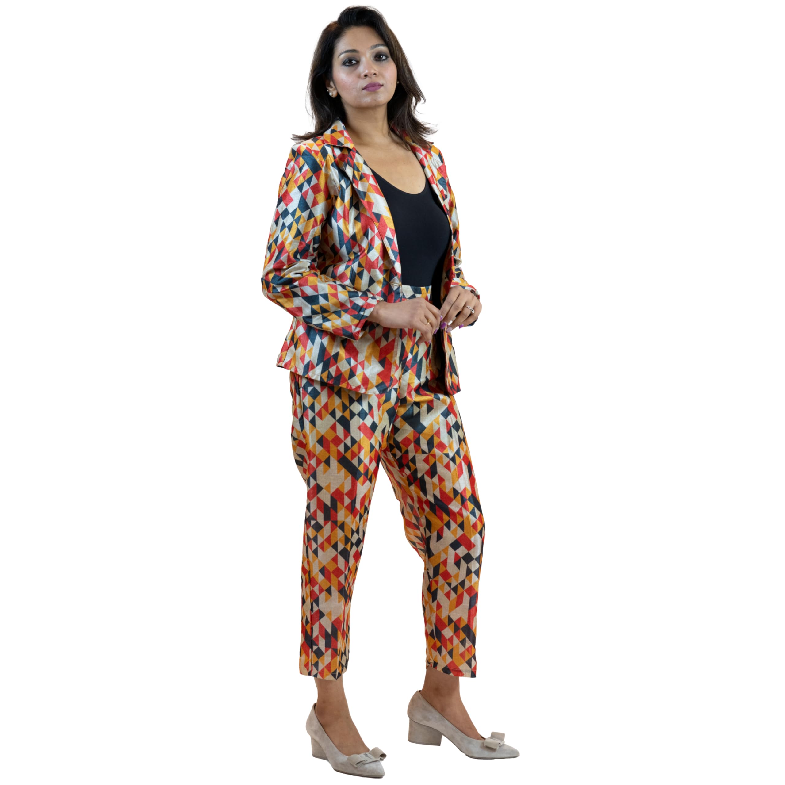 Red Business Suit for Women - Geometric Print Blazer and Pant Suits for Women Dressy - Womens Suit