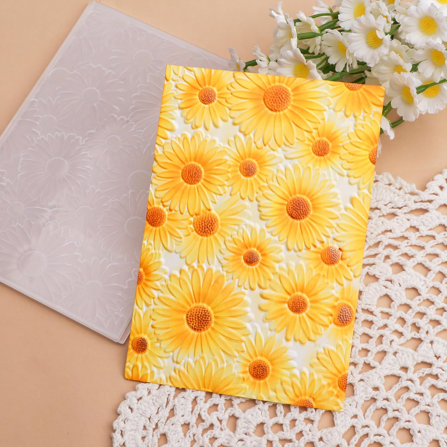 Briartw 3D Embossing Folder for Card Making,6.3x4.5inch Sunflower Clear Plastic Texture Fades Embossing Folder Template for Scrapbooking Cardstock Album DIY Decoration Paper Crafting