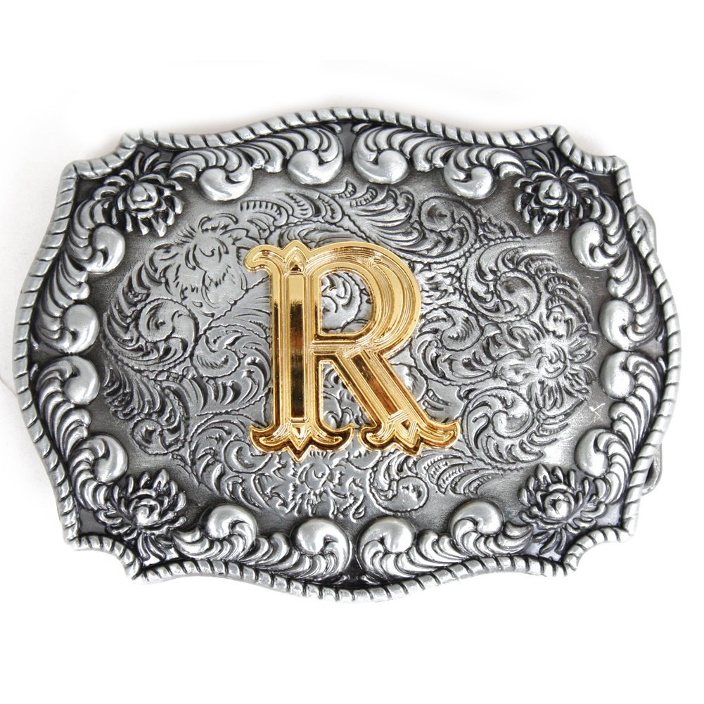 Mens Belt Buckles English Letter 3D Western Cowboy Alphabet Initial Belt Buckles for Men, R, One Size