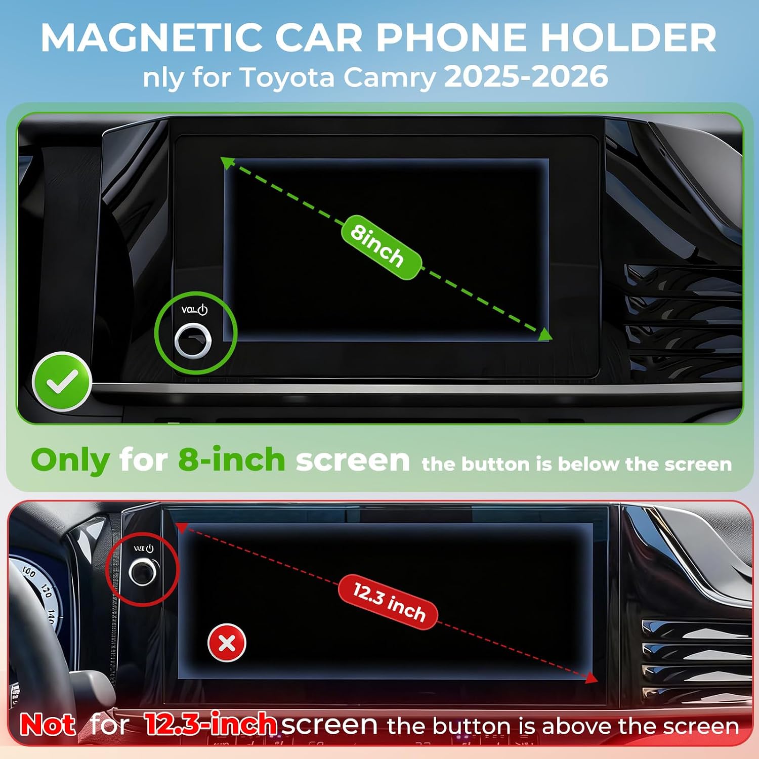 Car Phone Holder for Toyota Camry LE/SE 2026 2025 (Only for 8-Inch Screen) 360° Rotation Magnetic Cell Phone Mount, Compatible with Magsafe, Does Not Affect Air Vent image 2
