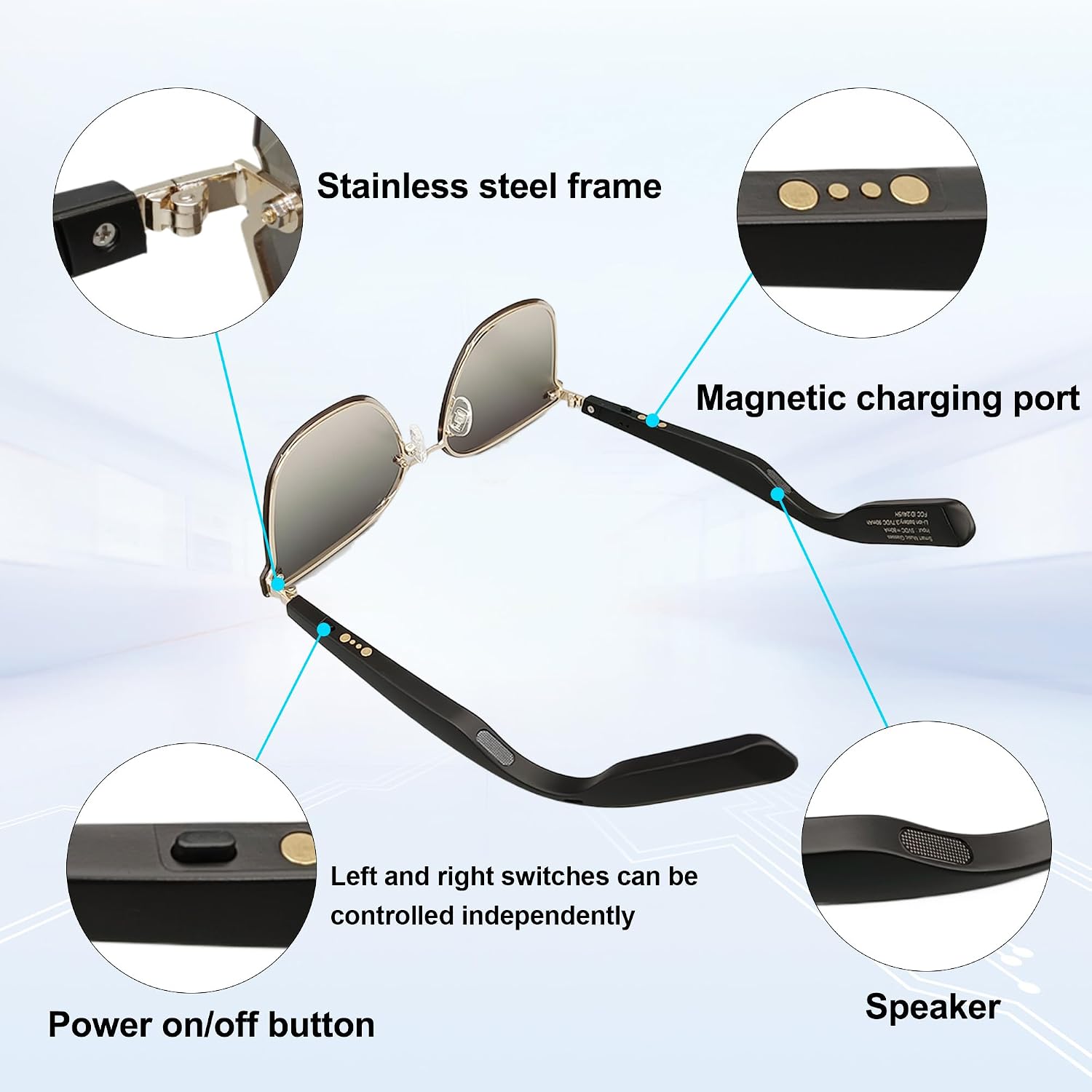 Smart Audio Sunglasses, Bluetooth, UV, Voice Control, Outdoor, Green image 5