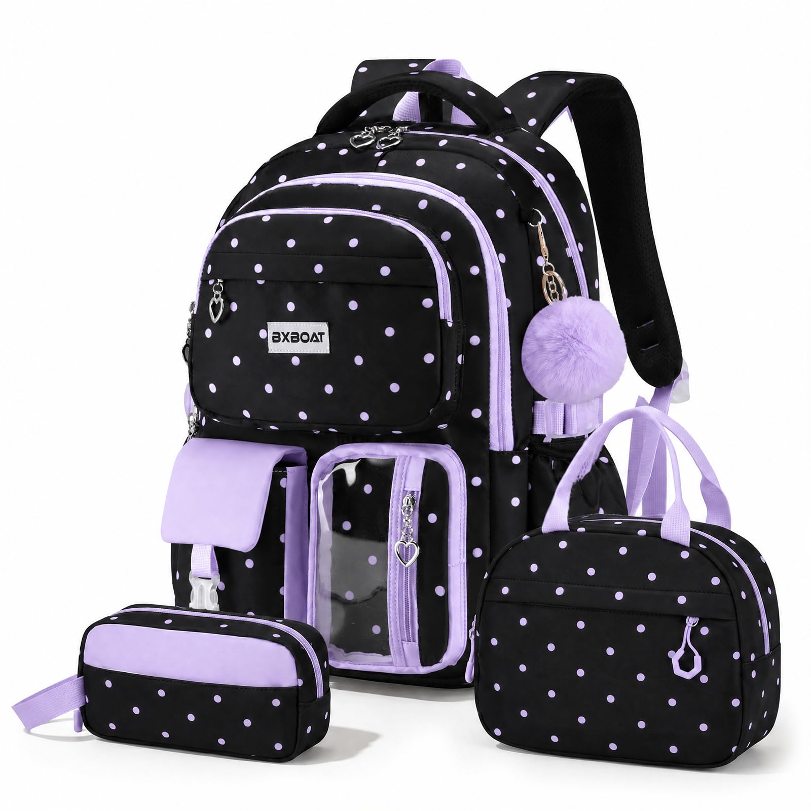 Amythe Zaino Scuola Ragazze Classi da 1 a 6 3 Pezzi Grande Set Sport, Viola | 3 Pezzi Impermeabile Leggero Riflettente Viola Daypack Multitasche Capiente Resistente per Scuola Viaggio Escursione