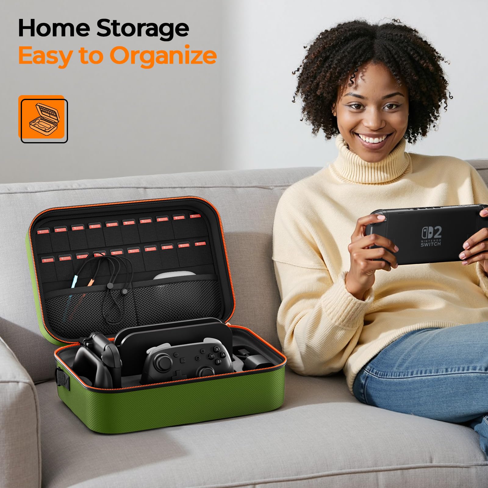 ZOZOVR Etui do przenoszenia Switch 2 2025, z 4 szt. uchwytów na kciuki, 20 przegródek na karty do gier, przenośne, twarde, pełna ochrona, wszystko w jednym, etui do konsoli Nintendo Switch 2 Pro