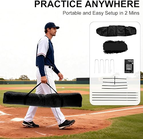 Miniatura 6 de NEWBULIG Red de béisbol y sóftbol de 7 x 7 pies, práctica de lanzamiento, bateo y redes de bateo, incluyendo bolsa portátil, para jugadores de todos