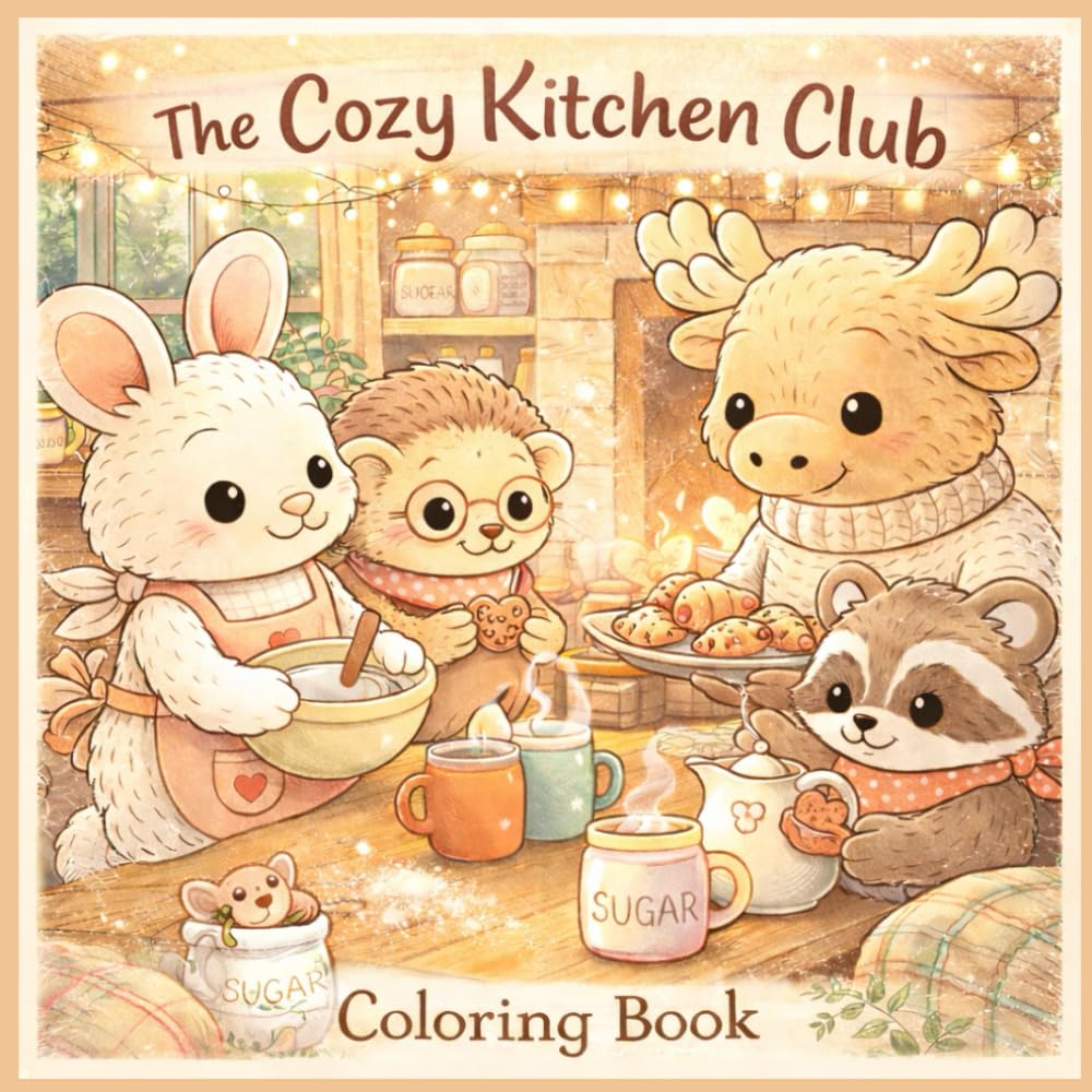 THE COZY KITCHEN CLUB: Adult coloring book cute animals