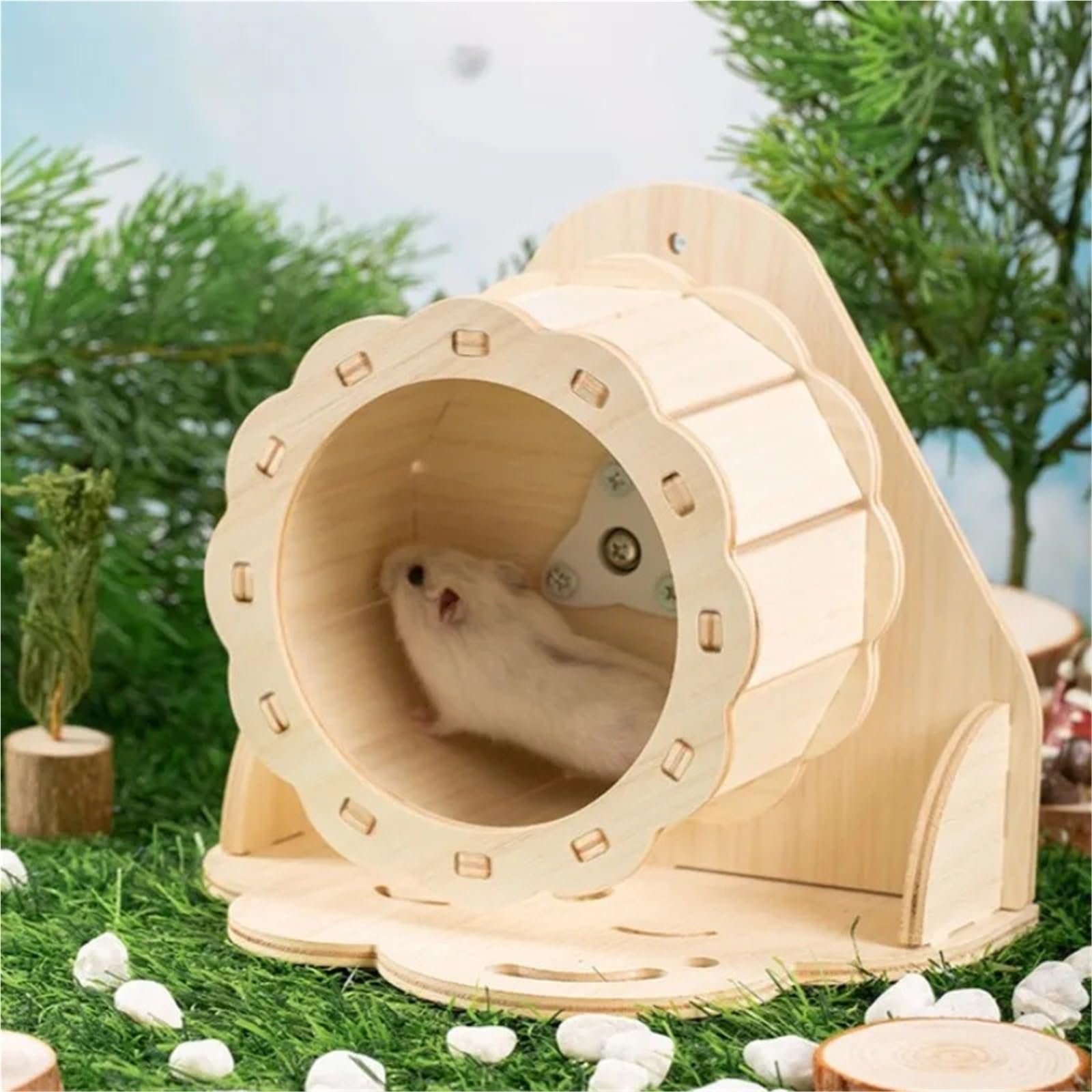 Rueda Hamster Mascota Corriendo silenciador de Madera for Ejercicio Jaula Juguete Conejillo Indias Ardilla Oso Dorado para Mascotas(Outer Diameter 19cm)