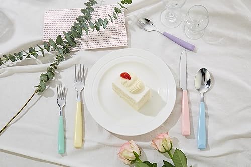 Miniatura 2 de ANNOVA Juego de cubiertos de acero inoxidable con mango de color pastel mixto