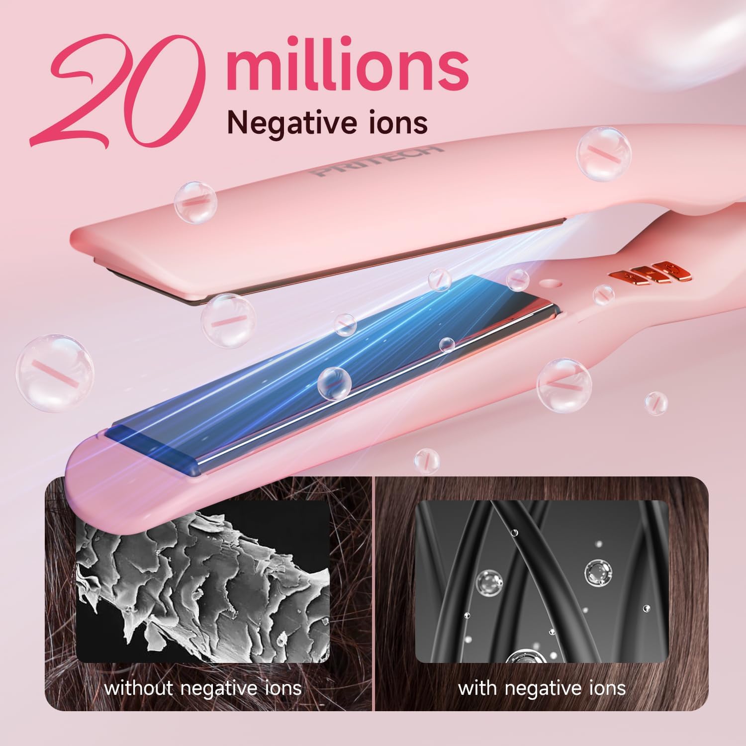 Flat Iron Hair Straightener 1 Inch Titanium - Fast Heating Pink Hair Straightener, Negative Ions Flat Iron 12 Temp (230°F-450°F), Auto Shut Off, Temp Memory & Dual Voltage for Smooth Silky Hair - Image 2