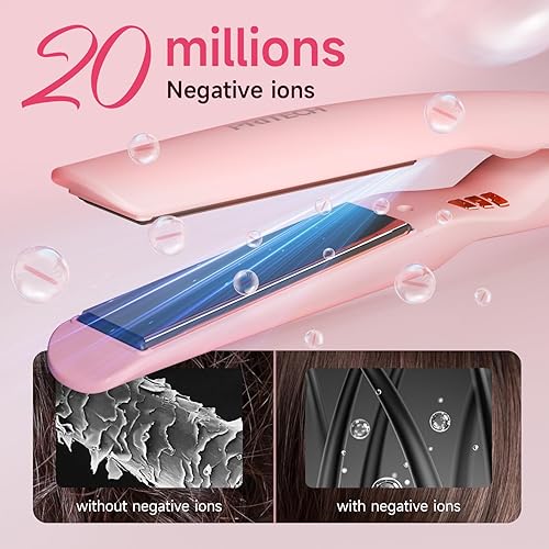 Miniatura 2 de Plancha de pelo de titanio de 1 pulgada Plancha de pelo rosa de calentamiento rápido, iones negativos plancha plana 12 temperaturas (230F-450F),