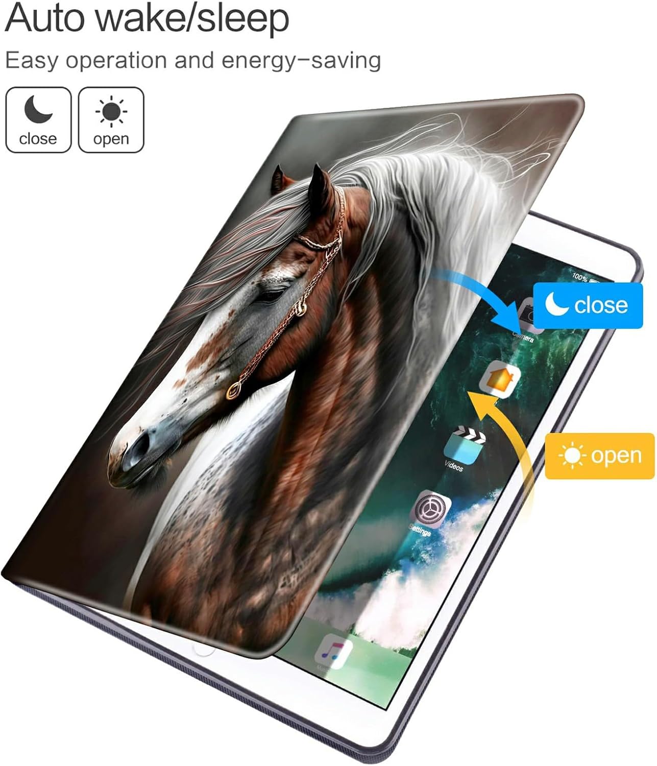 for 10.1" Amazon Fire HD 10 Tablet (13th Generation, 2023 Release) Case with Auto Wake/Sleepd Shockproof Stand Protective Cover for HD 10 2023 Tablet,Horse