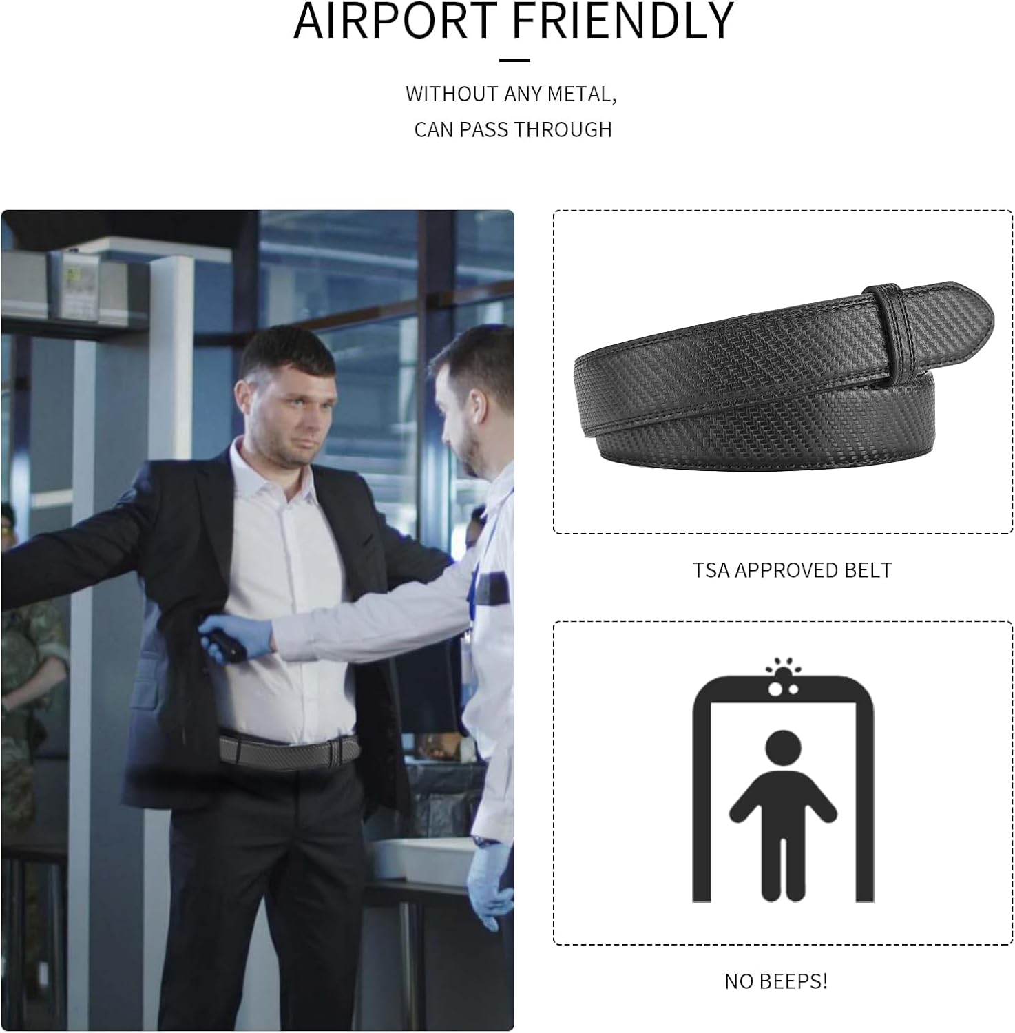 Tsa Approved Non Metal Nickel Free Hypoallergenic Belt Mechanic Buckleless No Scratch Leather Belt 1.38“ - Image 7