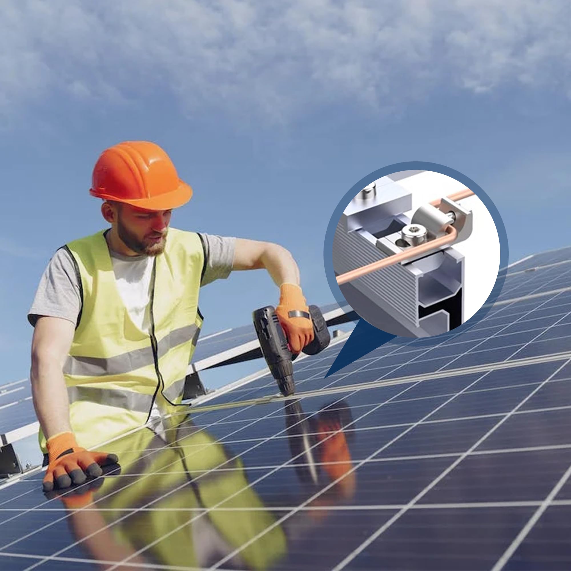 Produktbild von 10x Solar-Erdungsklemmen Für PV-Module | Aluminium Mit Sechskantmuttern | Für C- Und U-Profile
