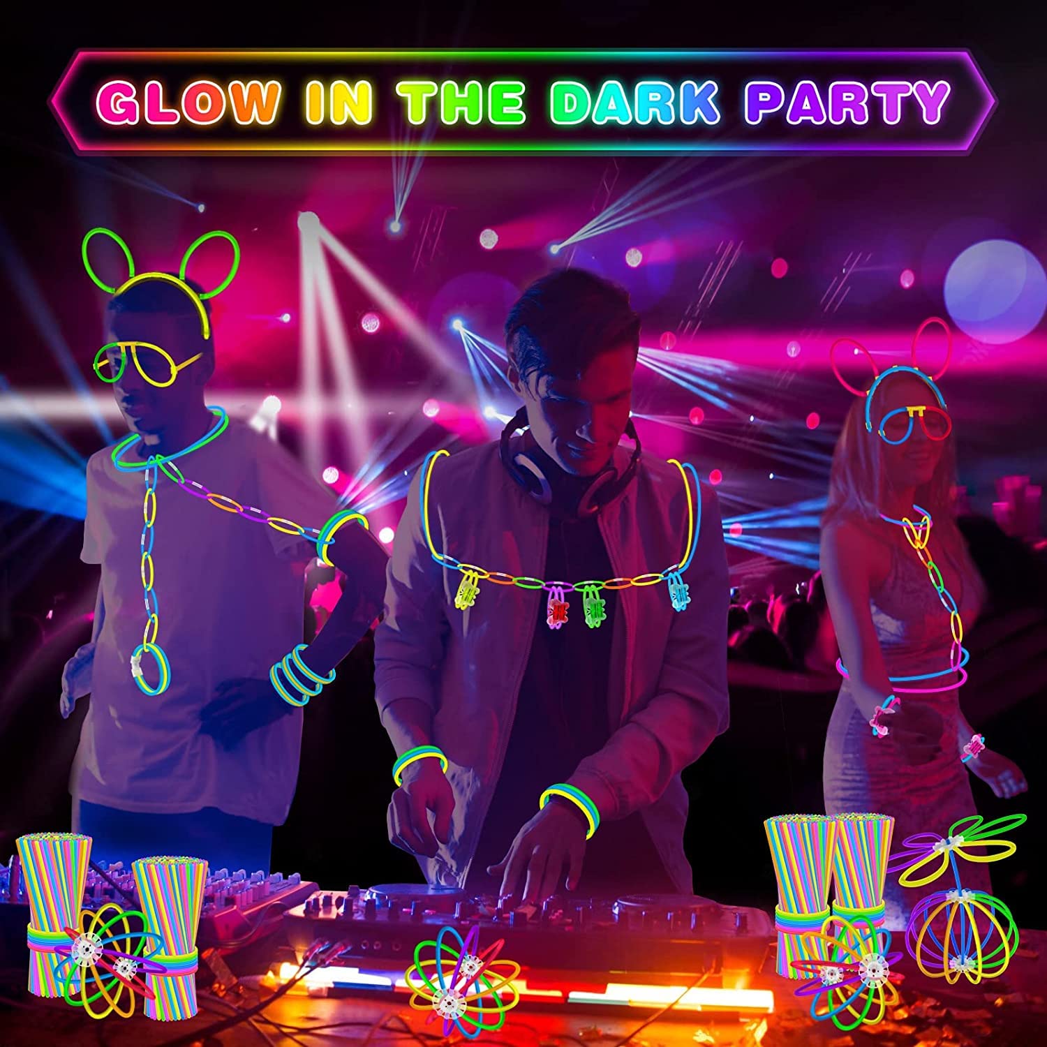 Braccialetti Luminosi Fluorescenti - Bracciali Luminosi Bambini per Feste con Connettori Fluo per Bambini e Adulti, Perfetti per Compleanno Party, Feste, Gioco, Regalo, Matrimonio, Carnevale Eventi