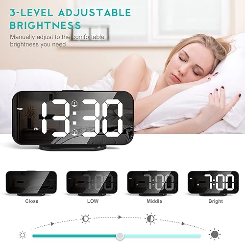 Miniatura 3 de Reloj despertador digital reloj electrónico de espejo LED modo de repetición 1224 horas ajuste automático de brillo moderno escritorio y relojes de