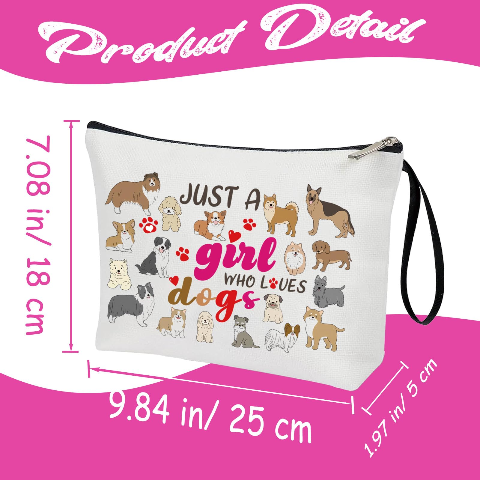 Easter Gift Gifts for Girl Cute Puppy Paw Makeup Bag Dogs Merch Travel Vacation Weekend Trip Pouch Birthday Gifts for Daughter Sister Friend Bestie Niece Cousin Dogs Lovers Cosmetic Zipper Bag