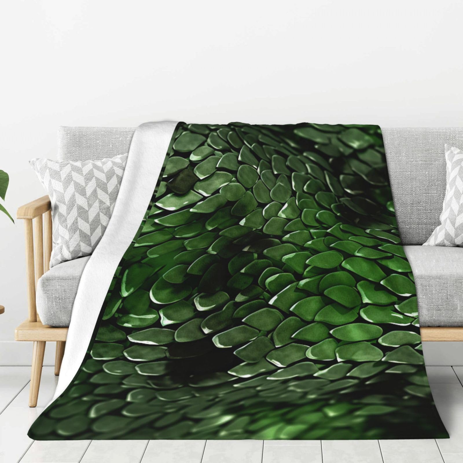 Green Snake Throw Blanket Plush Flannel Fleece Blanket, Soft Lightweight Cozy Blankets 80"X60" for Bed Couch Sofa Travel