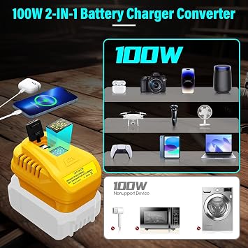 PD100W USB Battery Adapter for Dewalt 20V/60V, with USB Port &Type-C Port for Electronic Device(Tool Only)