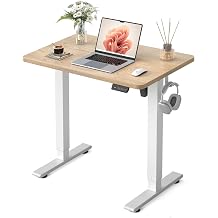 FEZIBO Electric Standing Desk 80 x 48 cm, Height Adjustable Computer Desk with Memory Presets, Sit Stand Home Office Desk, White Frame with Oak Top