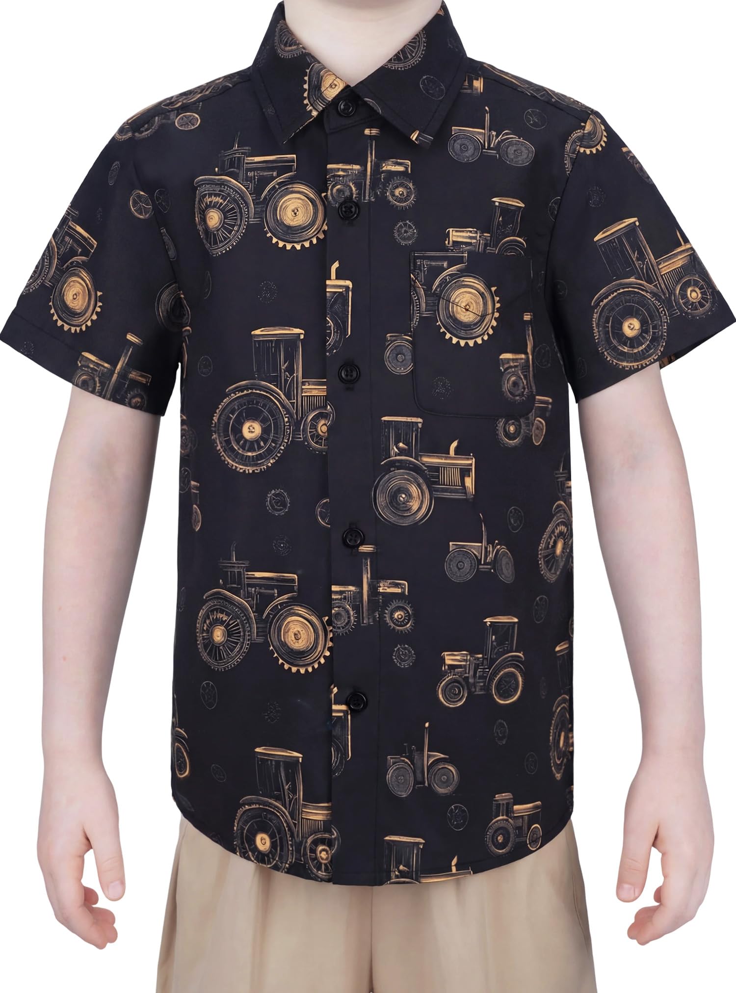 Boys Hawaiian Button Down Shirt, Pure Combed Cotton Short Sleeve Size 3-15Y