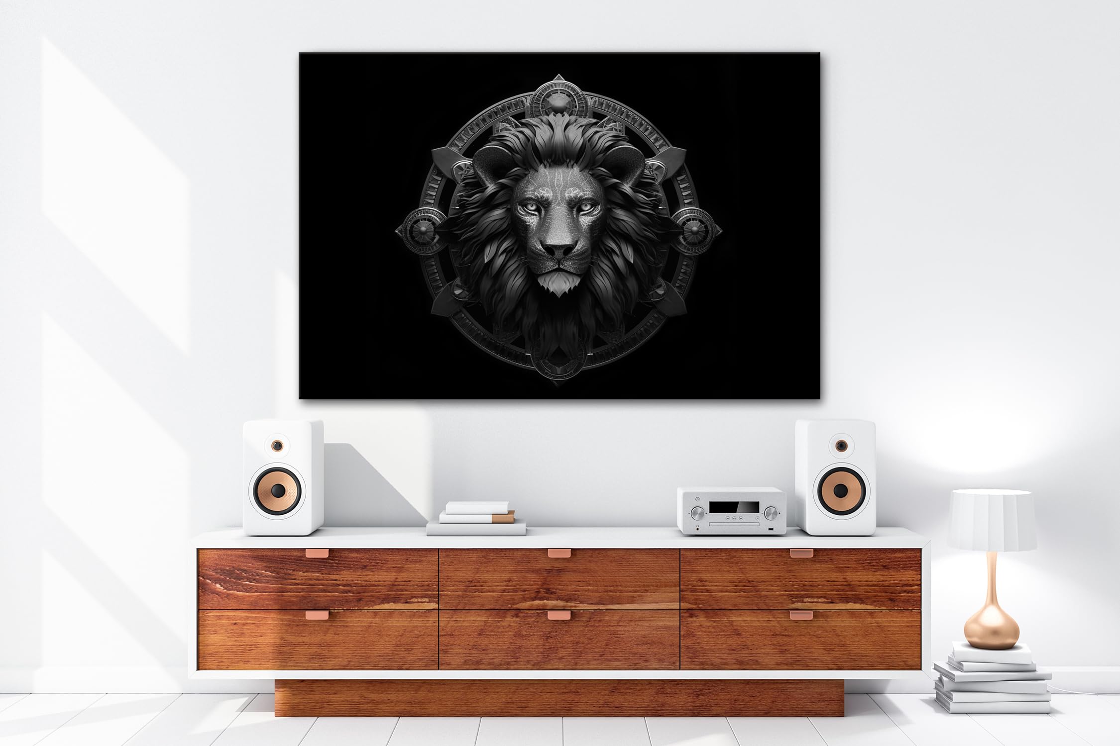 deyoli Obraz na płótnie znak zodiaku majestatyczny lew z mocną obecnością format: 70 x 50 cm efekt: czarno-biały XXL druk artystyczny obraz na blejtramie/obraz ścienny/dekoracja salonu