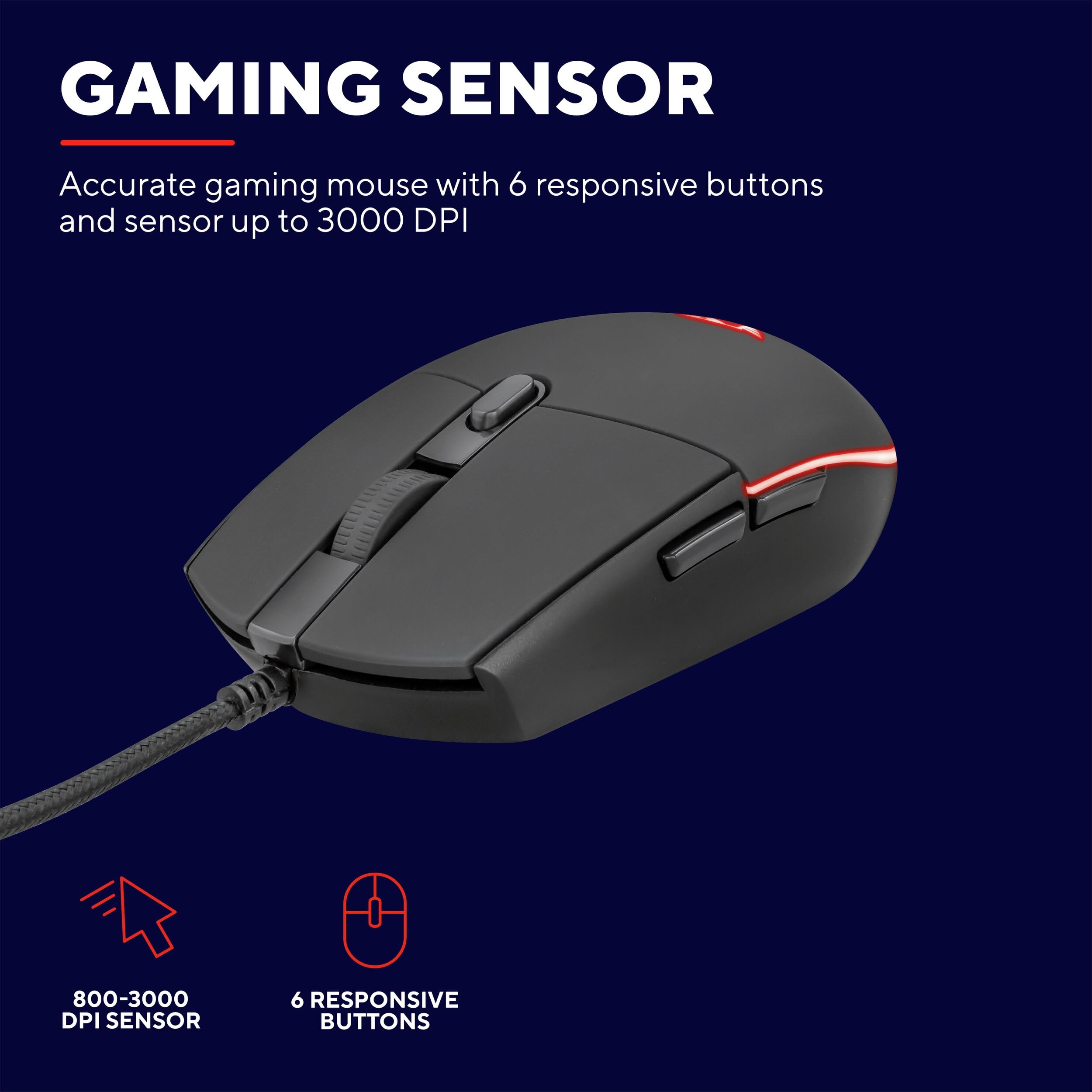 GXTrust 838 Azor Teclado Gaming y Ratón con Cable QWERTY Español, Iluminación LED, 800-3000 dpi, Anti-Ghosting, Pack Gamer para Juegos Windows Mac PC Ordenador Portátil - Negro — view 5