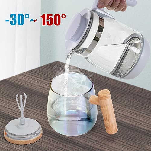 Miniatura 7 de Taza de café autoagitante, taza de vidrio eléctrica de mezcla automática con tapa y asa, taza autoagitación automática de 13.5 fl oz para remover