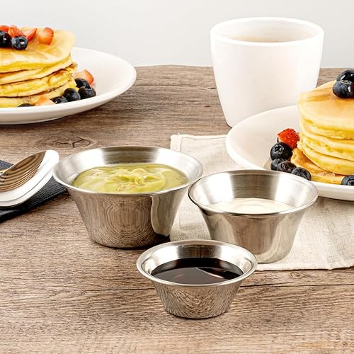 Miniatura 8 de Restaurantware Tazas de salsa de 2 onzas, 10 tazas redondas para condimentos y porciones individuales, apilables, tazas de acero inoxidable